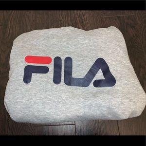 grey blue and red women’s fila hoddie